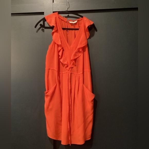 Rebecca Taylor neon orange silk Oh What A Night dress with pockets size 4 - Picture 2 of 10